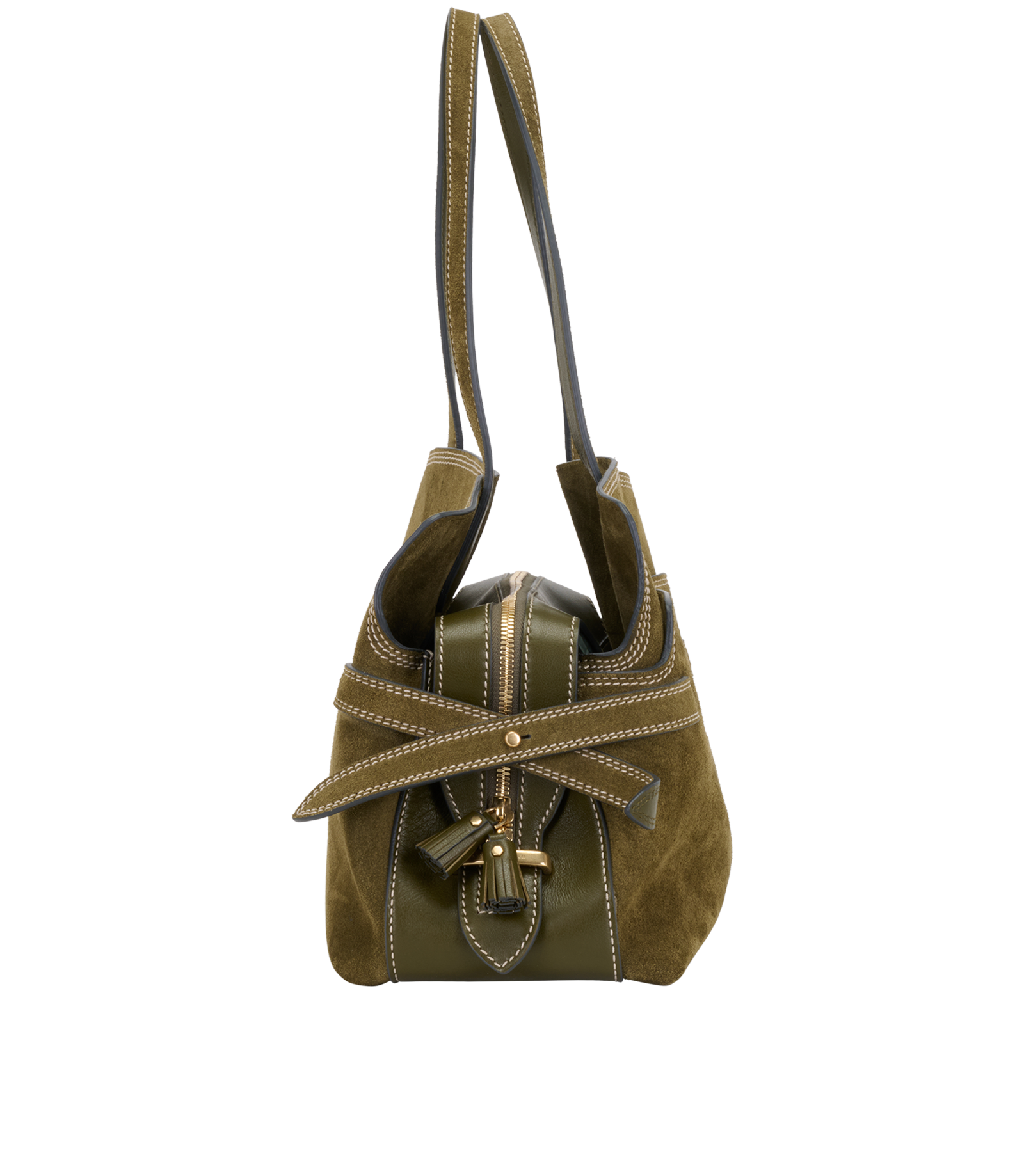 Wilson Tote, &pound;550, Handbags, Green, Suede, Side view